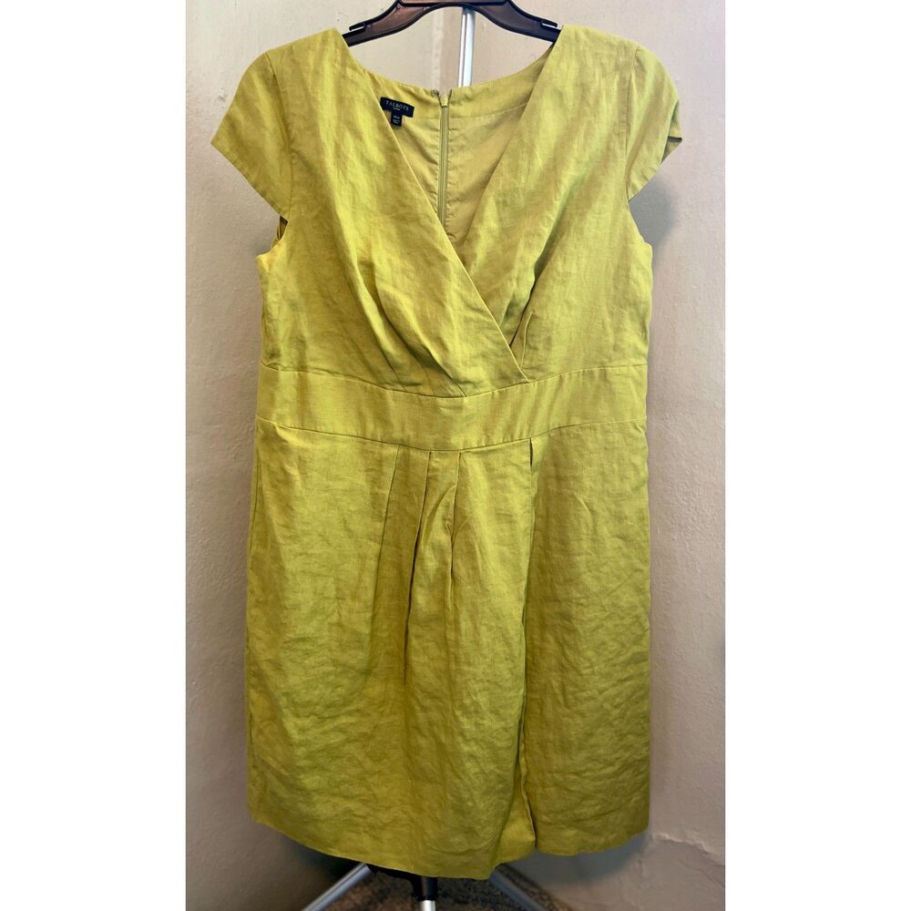 Talbots olive green 100% linen v-neck faux wrap dress Size   14W